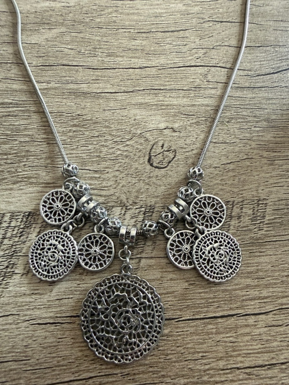 Sterling-Style Silver Filigree Disc Necklace